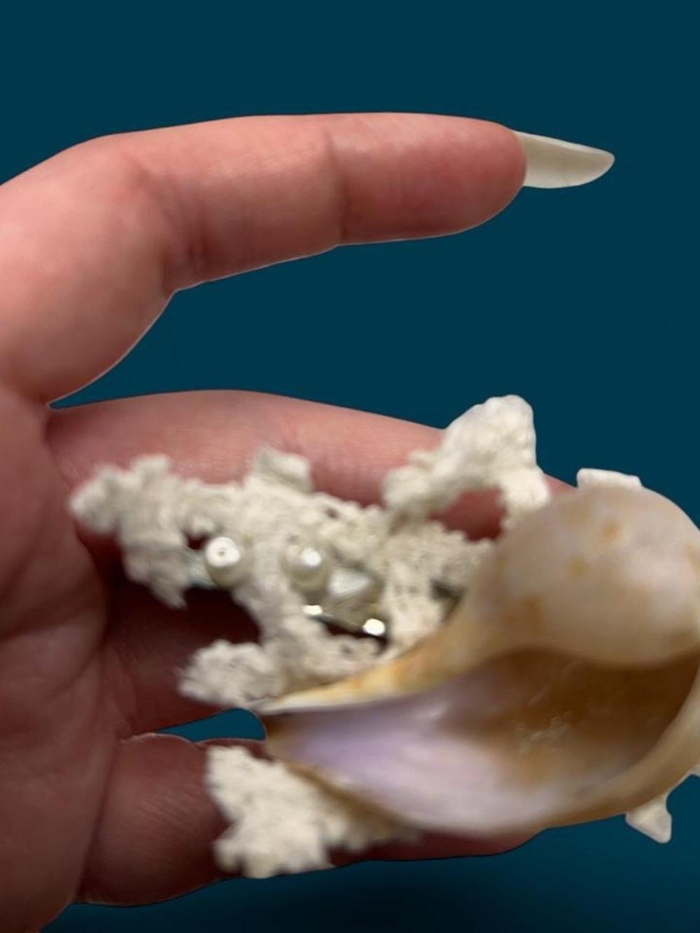 Seashell Hair Clip with Pearls, Beads, and Lace - Picture 5 of 6